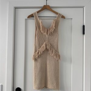 Amuse Society beige knit fringe dress